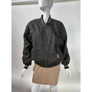 Pia Rucci Vintage Embellished Bomber Jacket  M Black Gold   Ramie